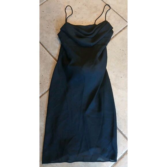 Vintage 90s Y2k JUMP Black Mini Slip‎ Dress Cowl Drape Made USA Juniors Sz 9/10 - Picture 4 of 7